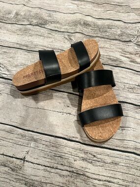 Project Cloud Riptide Black Cork Platform Slide Sandals Size 8